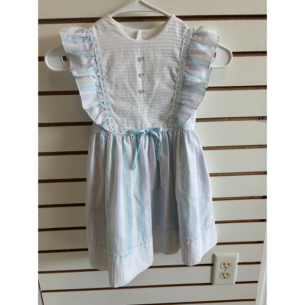 Vintage Jayne Copeland Girls Dress Size 6 Pastel Striped Ruffle Lace spring